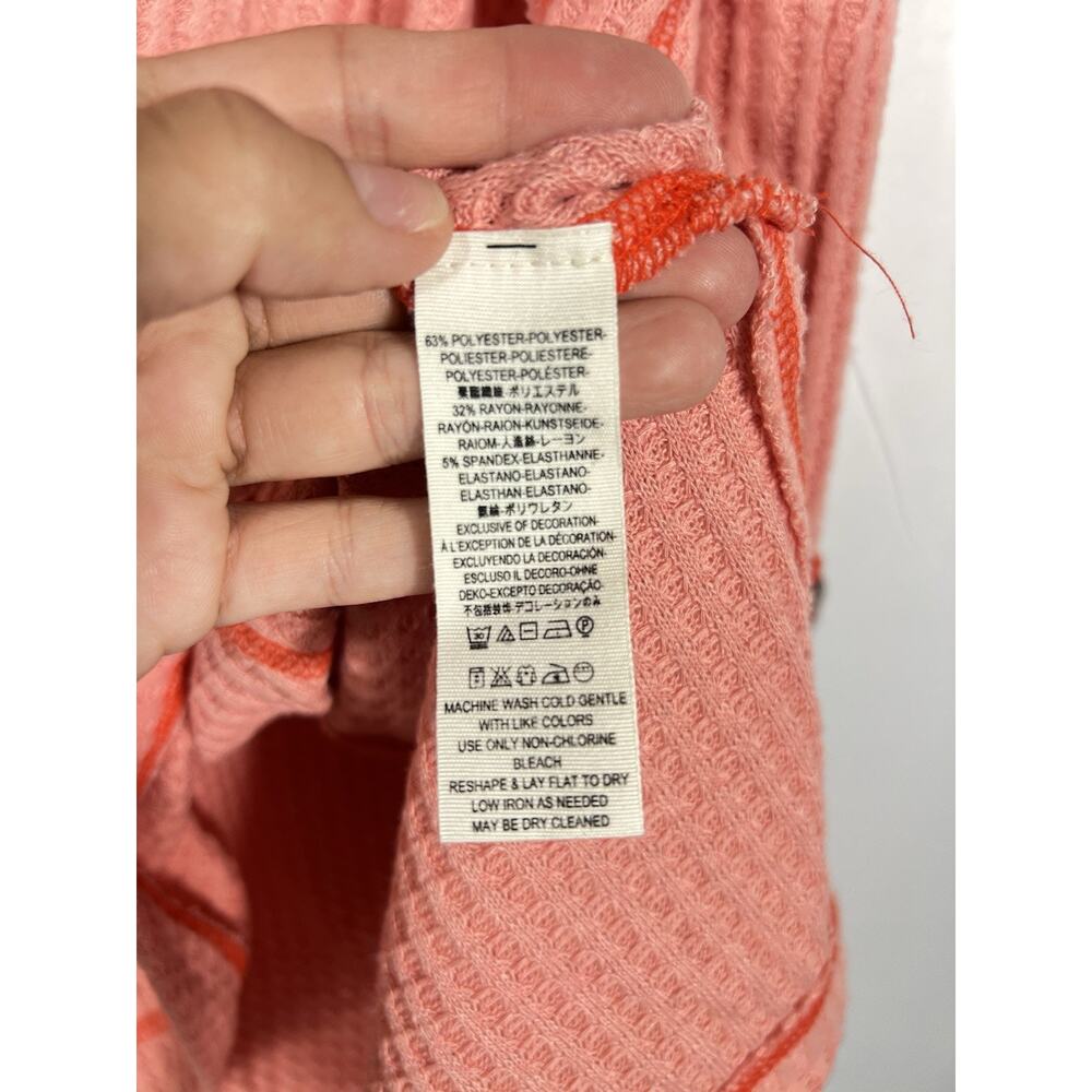 WE THE FREE Cozy thermal waffle knit leopard print cuff thermal top Orange XS - Picture 12 of 14